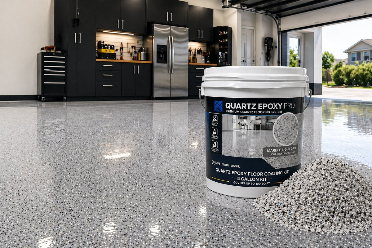 Quartz Epoxy Pro — Marble Light Grey on garage floor